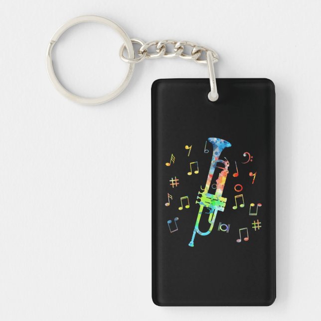 Funny Trumpet Player With Musical Notes Keychain (Front)