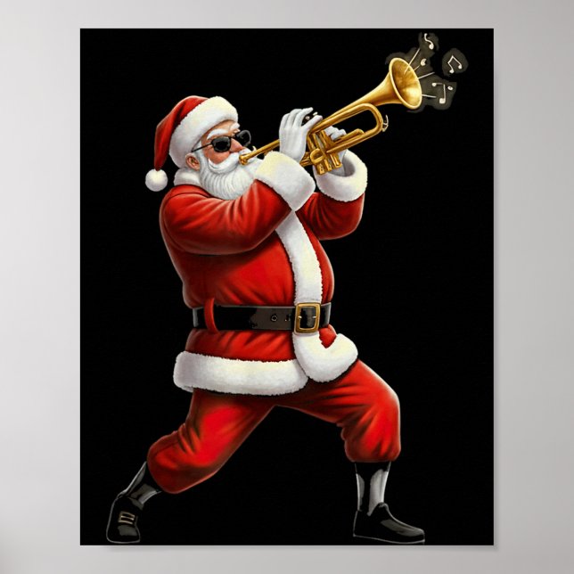 Funny Trumpet Santa Christmas Graphic Player Trump Poster (Front)