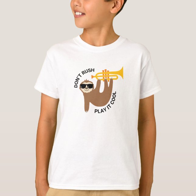 Funny Trumpet sloth T-Shirt for kids (Front)