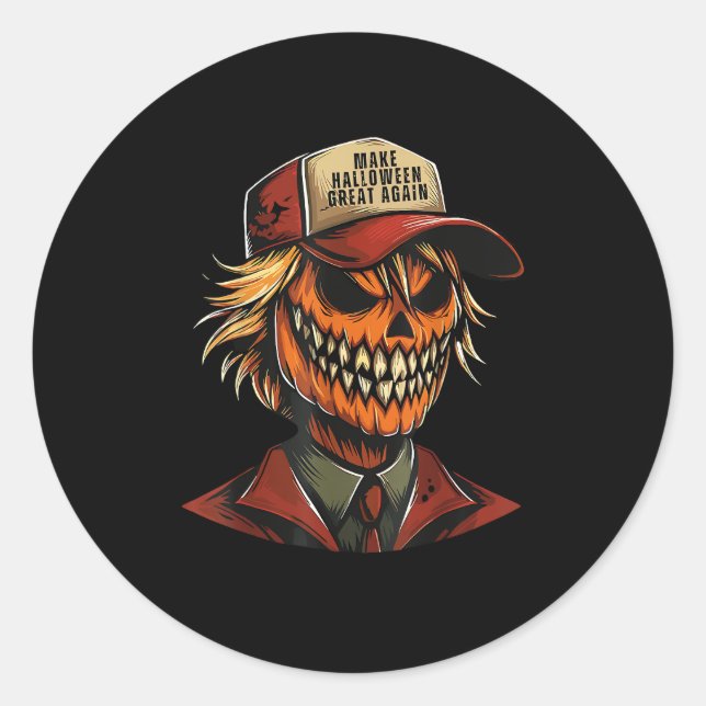Funny Trumpkin Pumpkin Skeleton Make Halloween Gre Classic Round Sticker (Front)