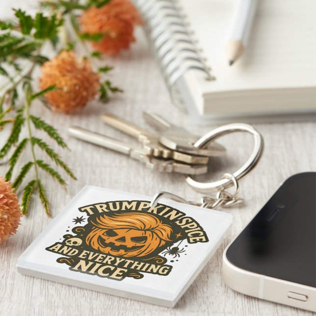 Funny “Trumpkin Spice & Everything Nice” Halloween Keychain (Front Right)