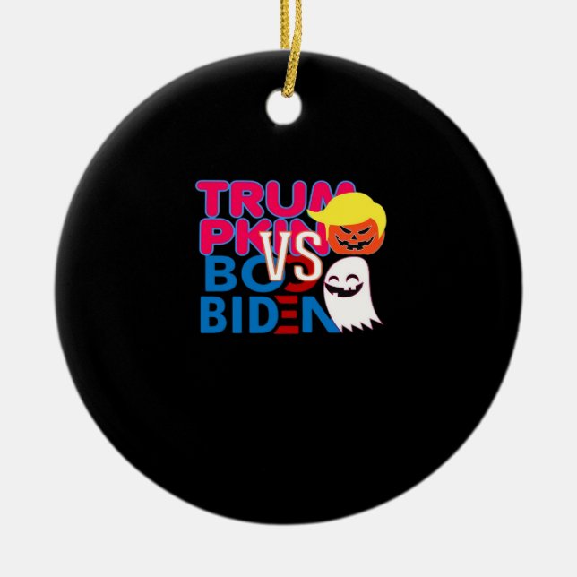 Funny Trumpkin Vs Boo Biden Halloween Design Class Ceramic Ornament (Front)