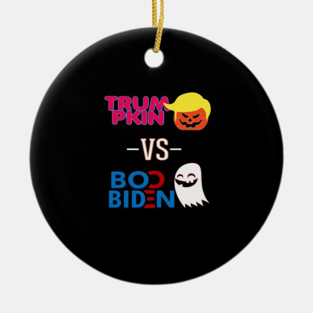 Funny Trumpkin Vs Boo Biden Halloween Design Class Ceramic Ornament (Front)
