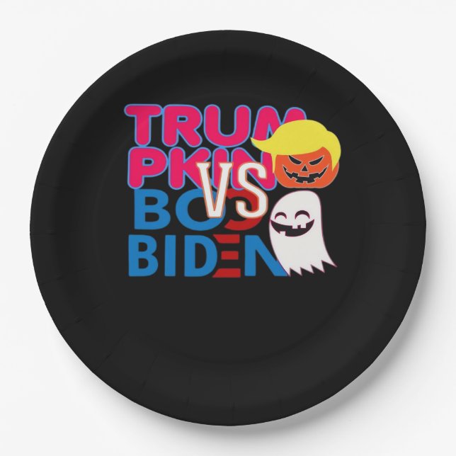 Funny Trumpkin Vs Boo Biden Halloween Design Class Paper Plate (Front)