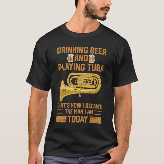 Funny Tuba Player Marching Band Beer Drinking Gif T-Shirt (Front)