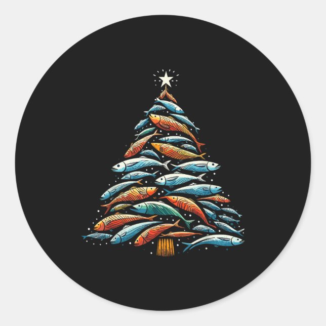 Funny Tuna Fish Christmas Tree Santa Claus Xmas Fi Classic Round Sticker (Front)