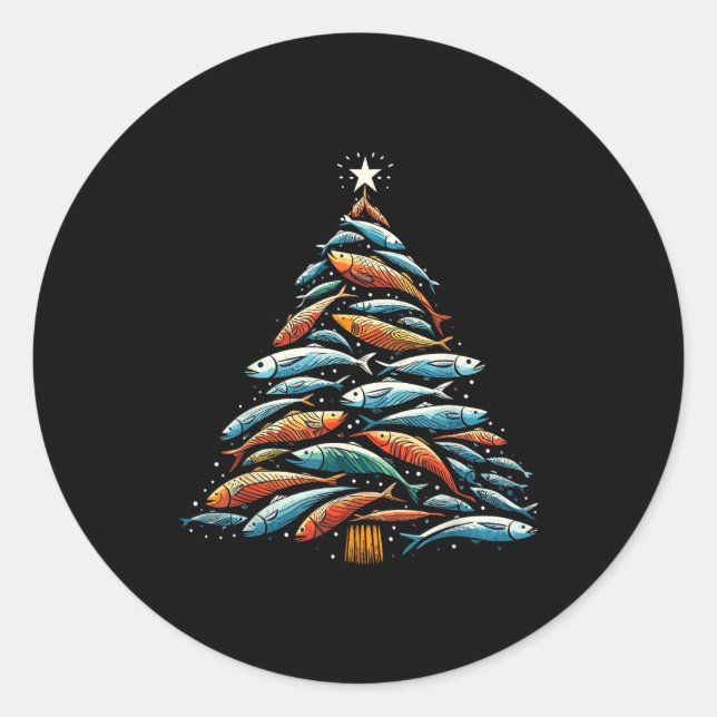 Funny Tuna Fish Christmas Tree Santa Claus Xmas Fi Classic Round Sticker (Front)