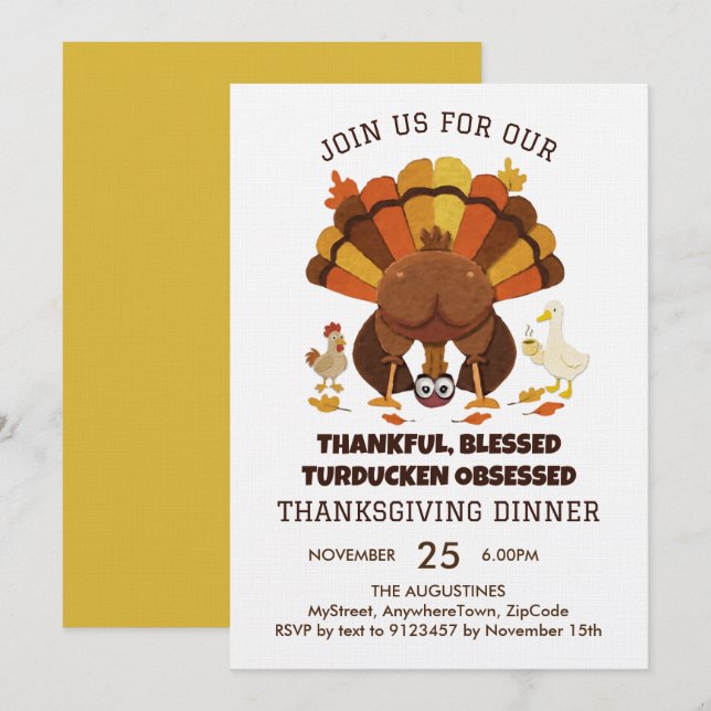 Funny Turducken Thanksgiving Dinner Invitation (Front/Back)