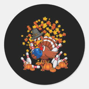 Funny Turkey Autumn Fall Thanksgiving Bowling Love Classic Round Sticker