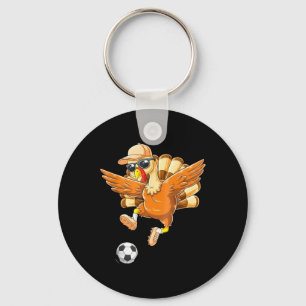 Funny Turkey Bicycle Kick Soccer Thanksgiving Boys Keychain