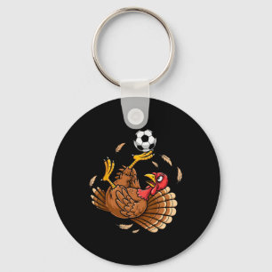 Funny Turkey Bicycle Kick Soccer Thanksgiving Boys Keychain