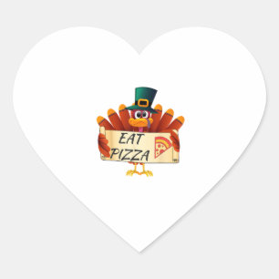Funny Turkey Eat Pizza Thanksgiving Day  Heart Sticker