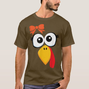 Funny Turkey Face Thanksgiving Cute Girls Hair Bow T-Shirt