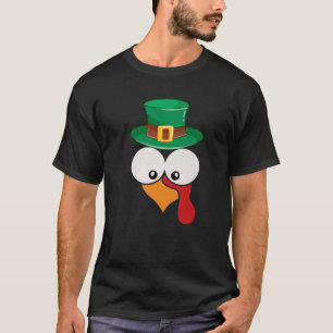 Funny Turkey Face With Irish Hat Thanksgiving Day T-Shirt
