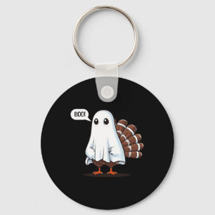 Funny Turkey Ghost Hiding From Thanksgiving Dinner Keychain