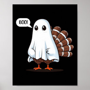 Funny Turkey Ghost Hiding From Thanksgiving Dinner Poster
