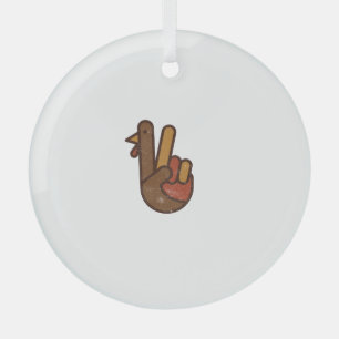 Funny Turkey Hand Thanksgiving Retro Vintage Top L Glass Ornament