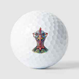 Funny Turkey in Glasses Cartoon Fun Golf Balls