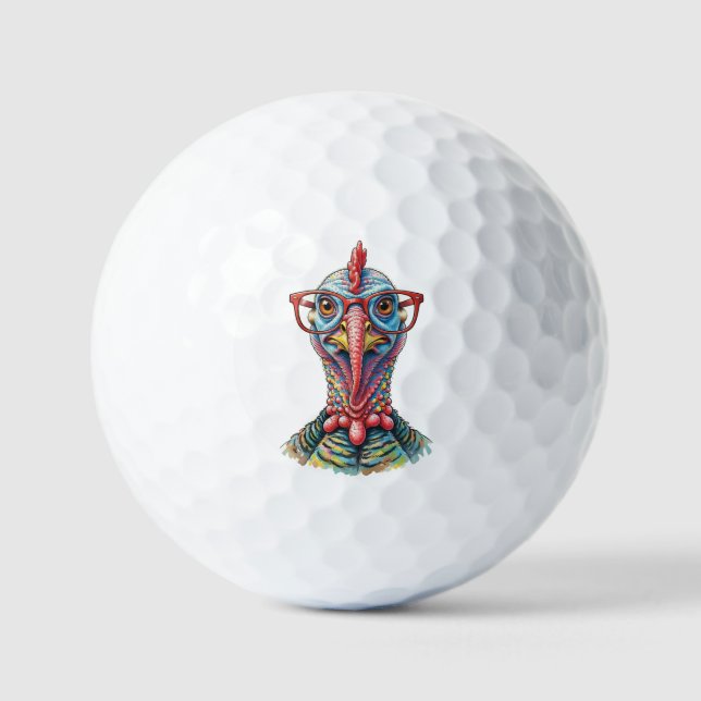 Funny Turkey in Glasses Cartoon Fun Golf Balls (Front)