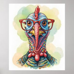 Funny Turkey in Glasses Cartoon Fun Poster