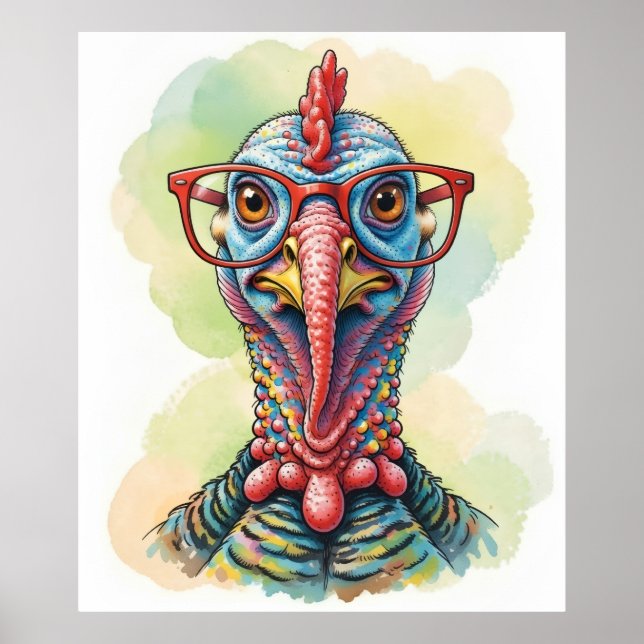 Funny Turkey in Glasses Cartoon Fun Poster (Front)