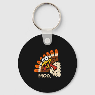 Funny Turkey Moo Cow Thanksgiving Fall Autumn Cost Keychain