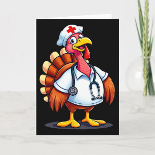 Funny Turkey Nurse Cartoon Thanksgiving Nurses  Card