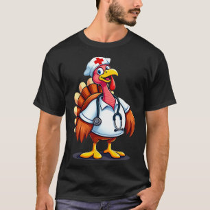 Funny Turkey Nurse Cartoon Thanksgiving Nurses  T-Shirt
