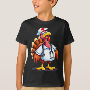 Funny Turkey Nurse Cartoon Thanksgiving Nurses T-Shirt