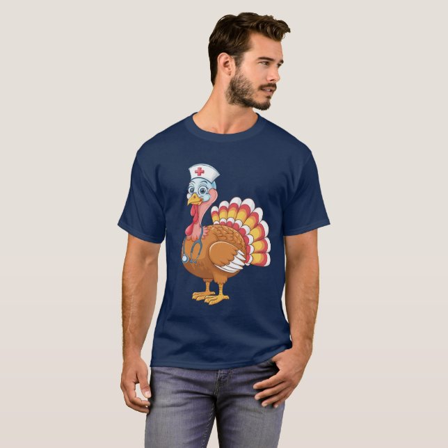 Funny Turkey Nurse Costume Thanksgiving Gift T-Shirt (Front Full)