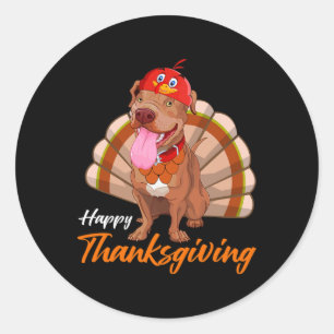 Funny Turkey Pitbull Dog Maple Leaf Fall Vibes Tha Classic Round Sticker