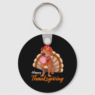 Funny Turkey Pitbull Dog Maple Leaf Fall Vibes Tha Keychain