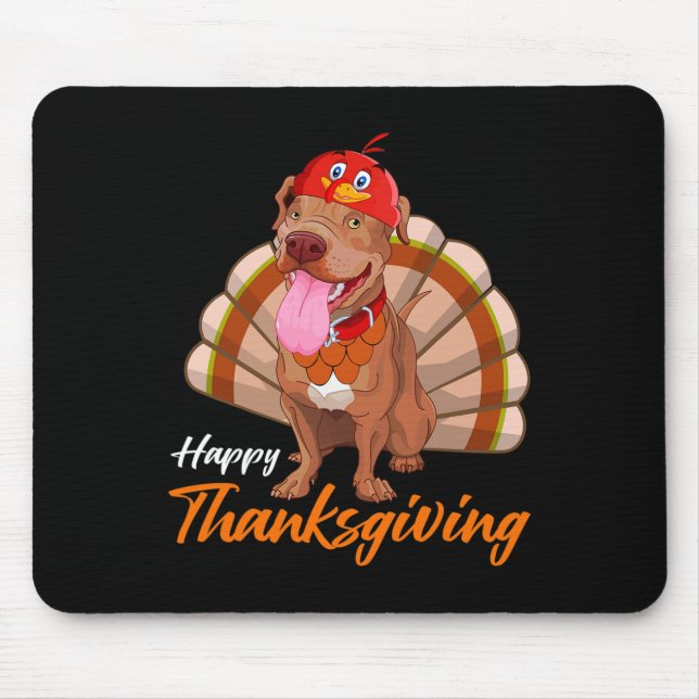 Funny Turkey Pitbull Dog Maple Leaf Fall Vibes Tha Mouse Pad (Front)