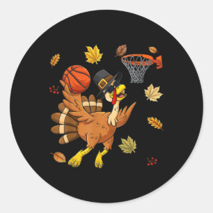 Funny Turkey Playing Bysketbyll Happy Thanksgiving Classic Round Sticker