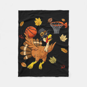 Funny Turkey Playing Bysketbyll Happy Thanksgiving Fleece Blanket
