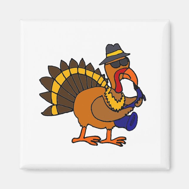 Funny Turkey Playing Saxophone Magnet (Front)