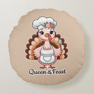Funny Turkey Queen - Thanksgiving Feast Humour Round Pillow