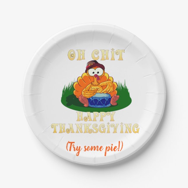 Funny Turkey Realizes It's Thanksgiving!  Paper Plate (Front)