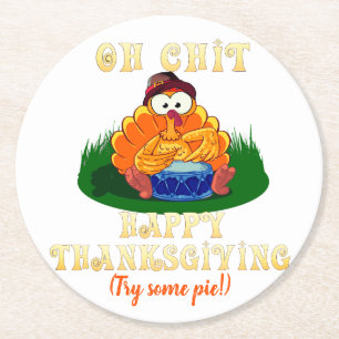 Funny Turkey Realizes It's Thanksgiving!  Round Paper Coaster