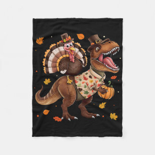 Funny Turkey Riding Dinosaur T Rex Thanksgiving Bo Fleece Blanket