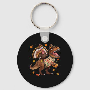 Funny Turkey Riding Dinosaur T Rex Thanksgiving Bo Keychain