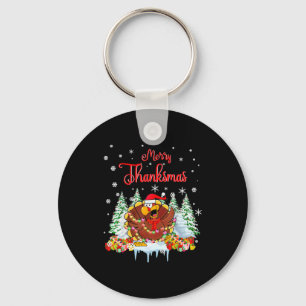 Funny Turkey Santa Merry Thanksmas Christmas Thank Keychain