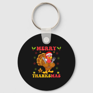 Funny Turkey Santa Merry Thanksmas Christmas Thank Keychain