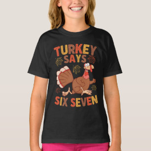 Funny “Turkey Says Six Seven” Thanksgiving Meme T-Shirt