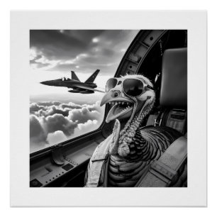 Funny Turkey Selfie Black & White Poster