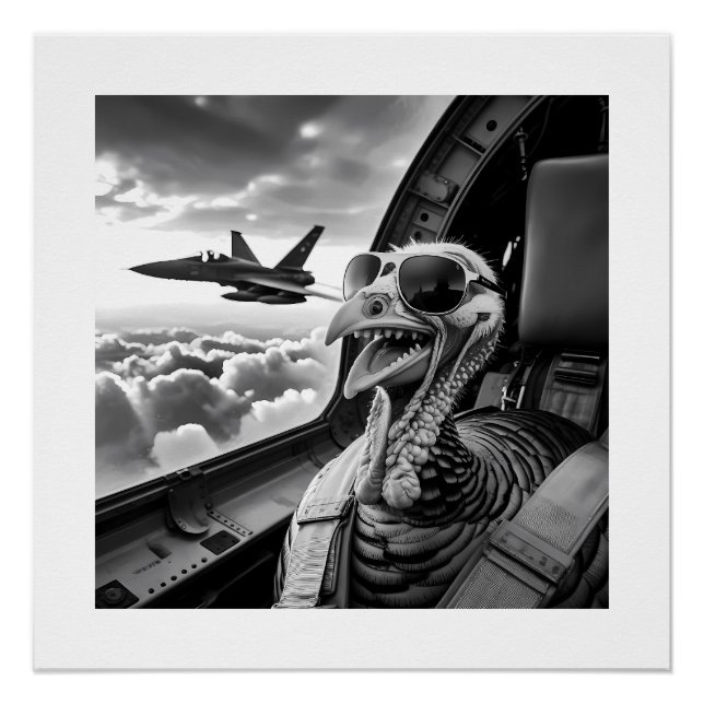 Funny Turkey Selfie Black & White Poster (Front)