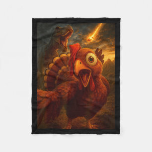 Funny Turkey Selfie With Dinosaur And Meteor Acaly Fleece Blanket
