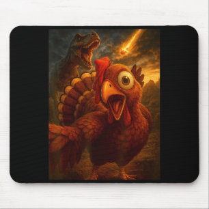 Funny Turkey Selfie With Dinosaur And Meteor Acaly Mouse Pad