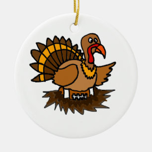 Funny Turkey Sitting on Football in Nest Ceramic Ornament