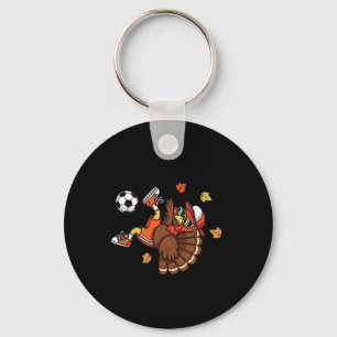 Funny Turkey Soccer Shirt Thanksgiving Boys Teens Keychain
